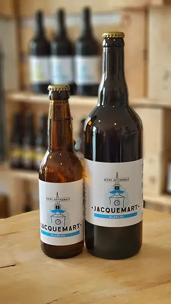 Biere Jacquemart Blanche en 33 cl et 75 cl, produite localement en Drome et Isere