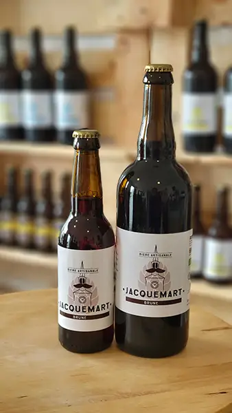 Biere Jacquemart Brune en 33 cl et 75 cl, produite localement en Drome et Isere